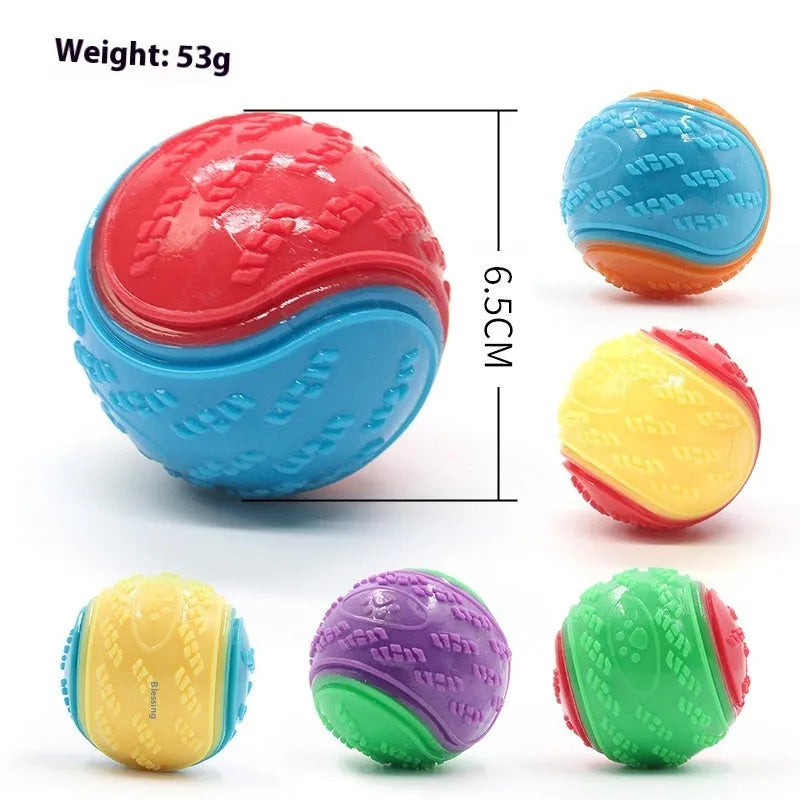 TPR dog training ball with sounding bell in assorted colour combinations measuring 6.5cm