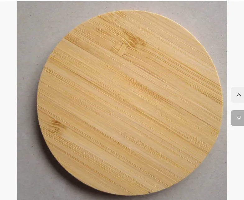 Square wooden bamboo 5W wireless charging pad for smartphones on a desk