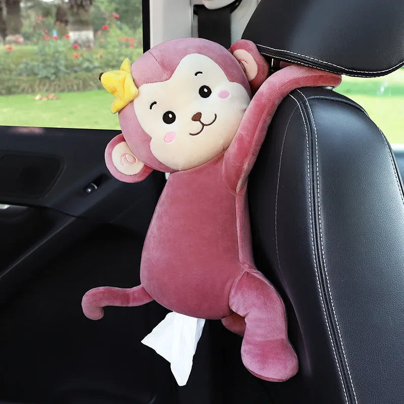 Plush car seat back-mounted tissue box in character design, 34cm by 15cm