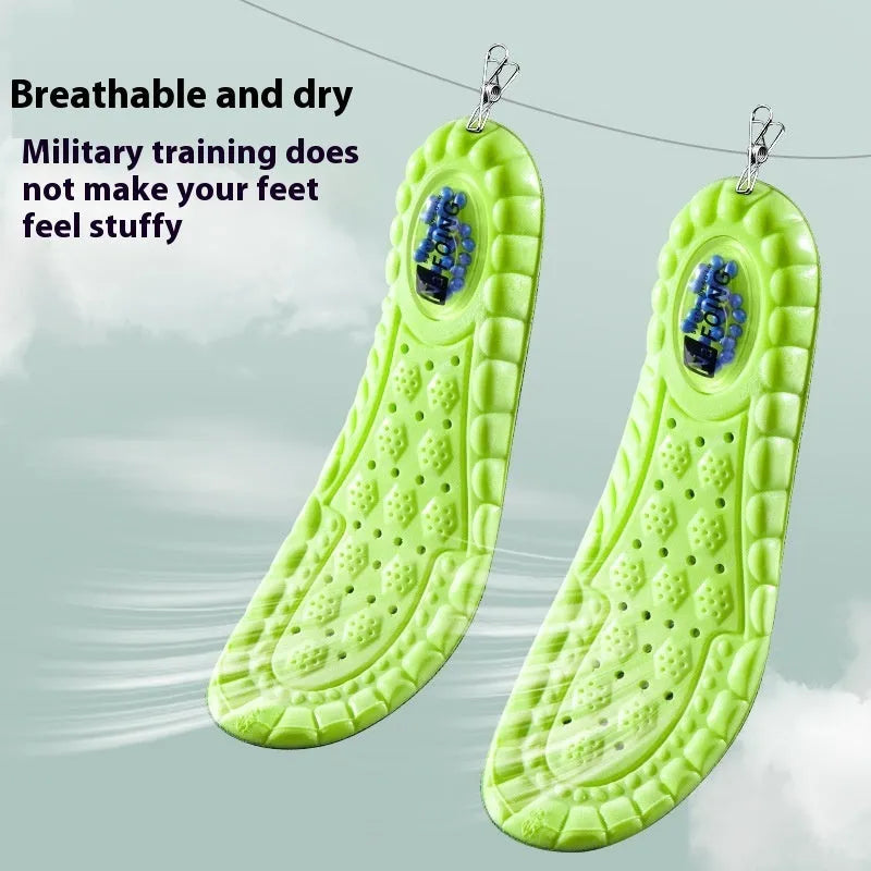 Green PU sports insoles with air cushion shock absorption and thickened massage design