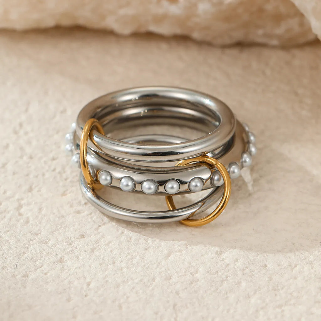 Gold plated stainless steel stacked ring set for women in three colour options