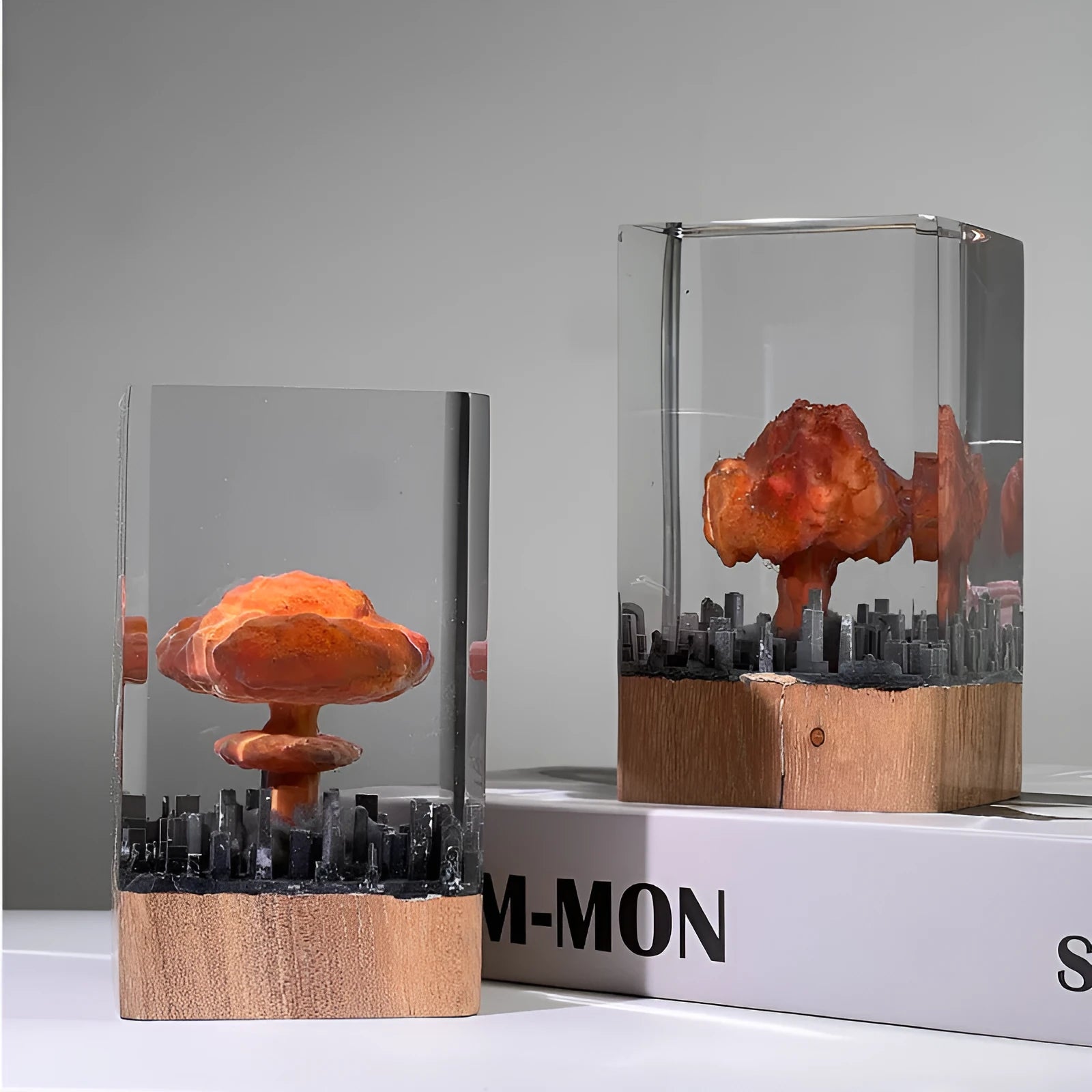 Small resin craft night lamp ornament shaped like an atomic bomb mushroom cloud explosion.