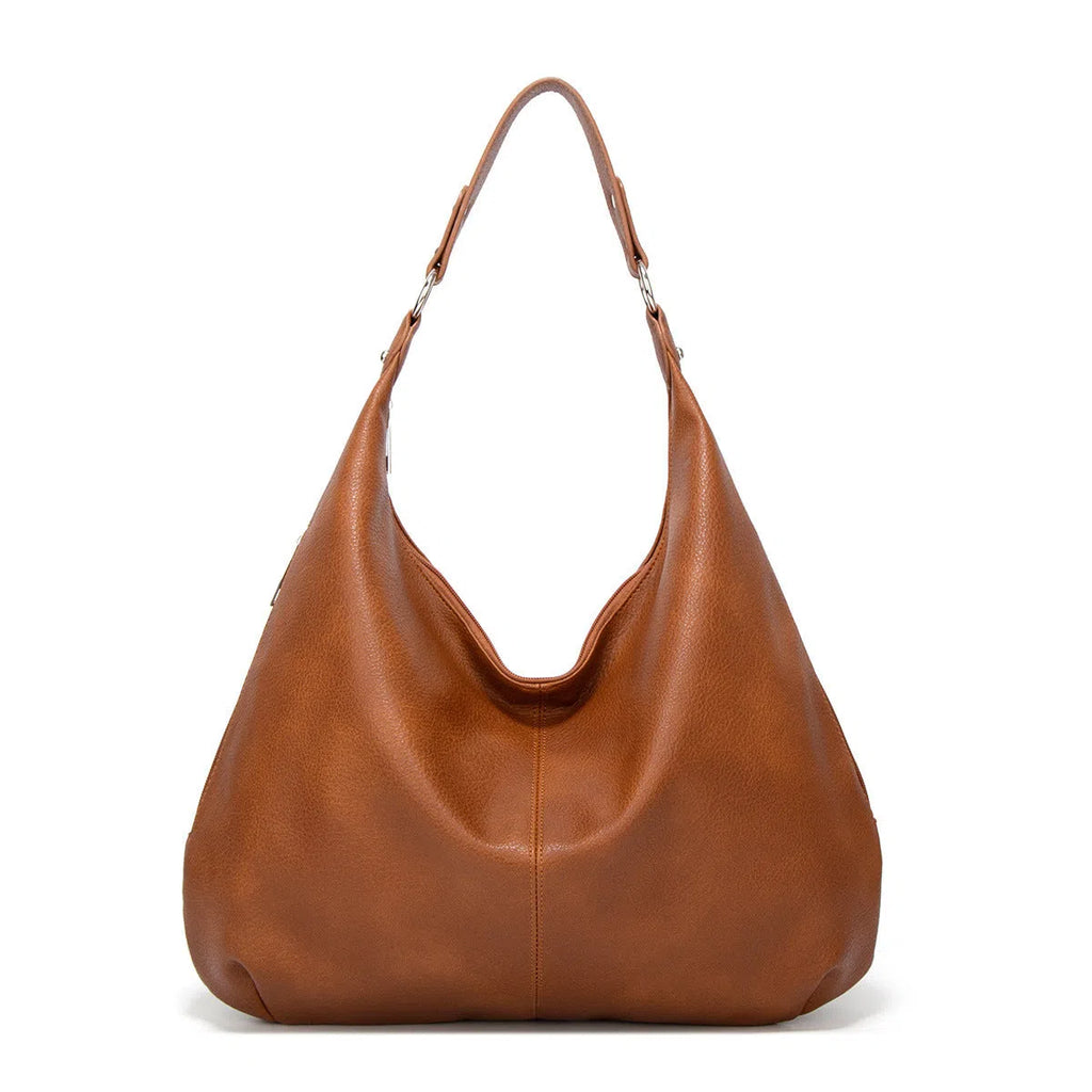 Large capacity PU commuter tote shoulder bag with polyester lining and inner pockets, horizontal square shape, single strap