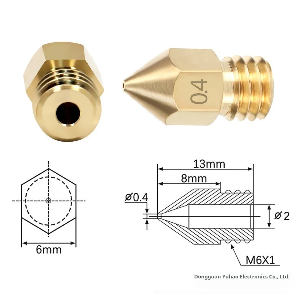 Brass MK8 3D printer nozzle and stainless steel cleaning pin kit with 0.4mm aperture