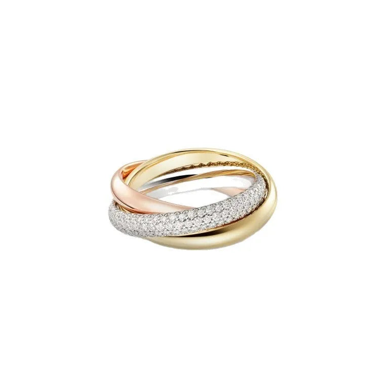 Sterling silver couple ring with full diamond setting in geometric U-shape design