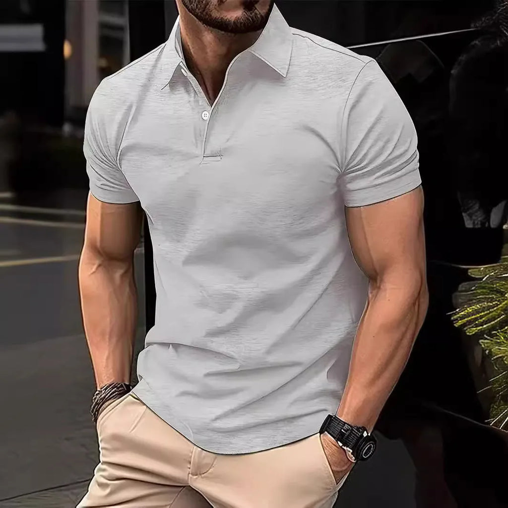 Men's solid colour casual short sleeve button shirt in slim fit, shown in multiple colour options.