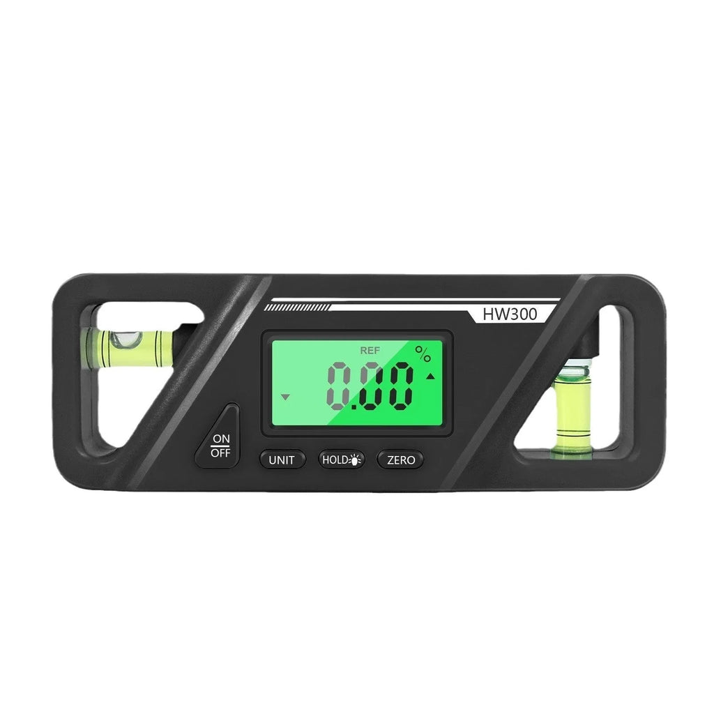 Digital display inclinometer level meter with magnetic base showing angle measurement on metal surface