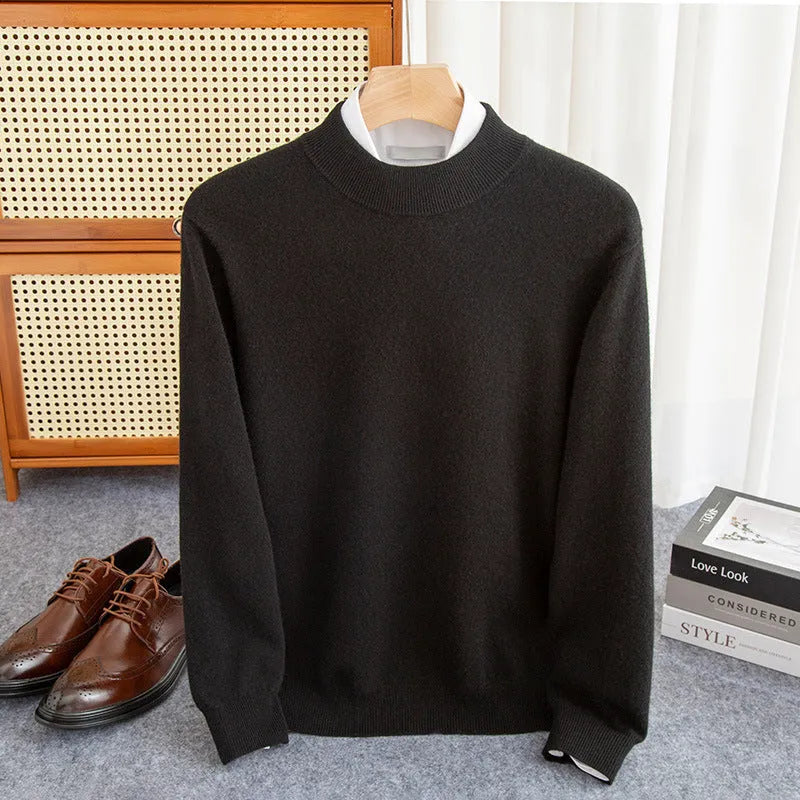Men's half-collar wool sweater in a loose fit, shown in a neutral colour.