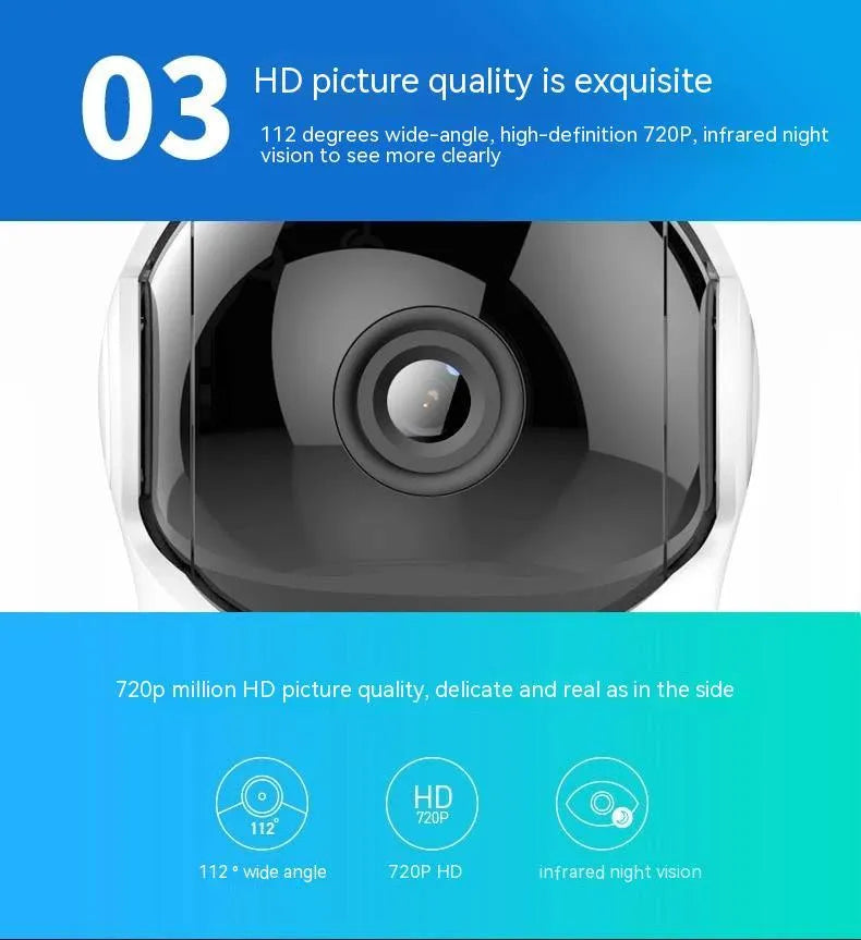 White HD night vision 360-degree indoor surveillance camera with wall mount and cables