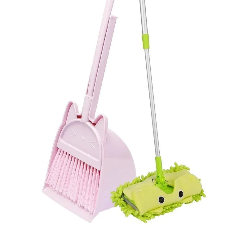 Plastic broom and dustpan set with rotating brush holder in purple colour