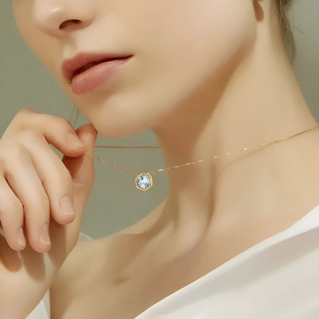 Gold-plated 925 silver birthstone necklace with hexagon pendant and cross chain