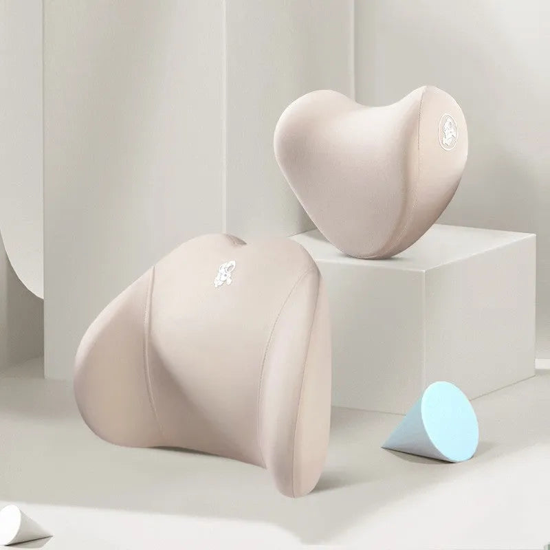 Heart-shaped car pillow set with headrest and lumbar support pillows in multiple colour options