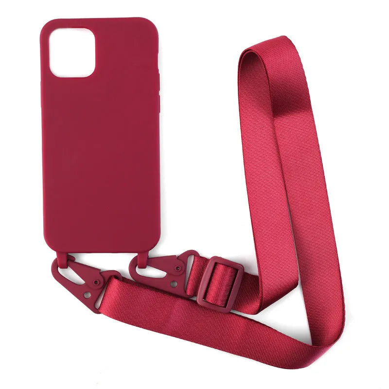 Buckle ribbon lanyard phone case in black TPU with detachable strap for Samsung Galaxy