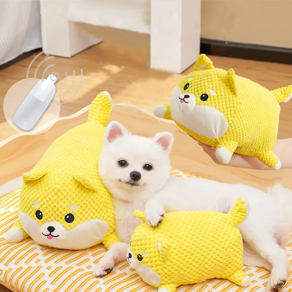 Plush dog calming toy with squeaker for puppy teething and dental care