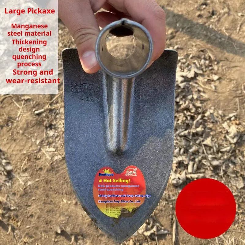 Agricultural pointed hoe tool with manganese steel edge and stainless steel construction