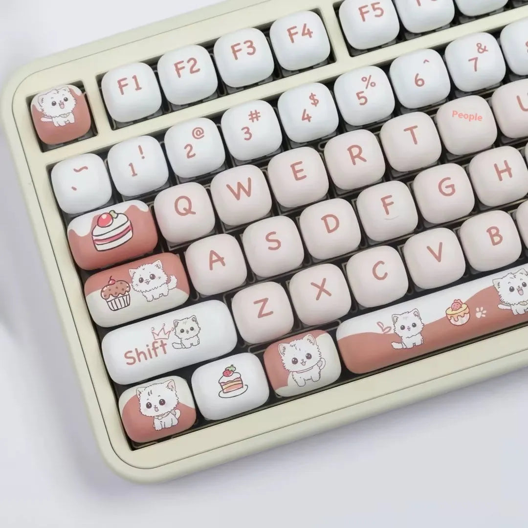 Dessert cat cartoon mechanical keyboard key cap set with sublimation printing and colourful design
