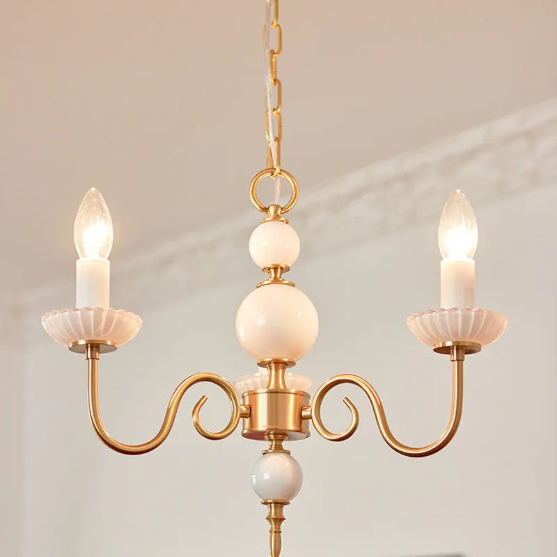 Retro French vintage milk glass copper 3-light chandelier 45cm diameter for bedroom dining room