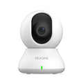 White HD smart camera for indoor use with mobile app remote conversation and panoramic monitoring.