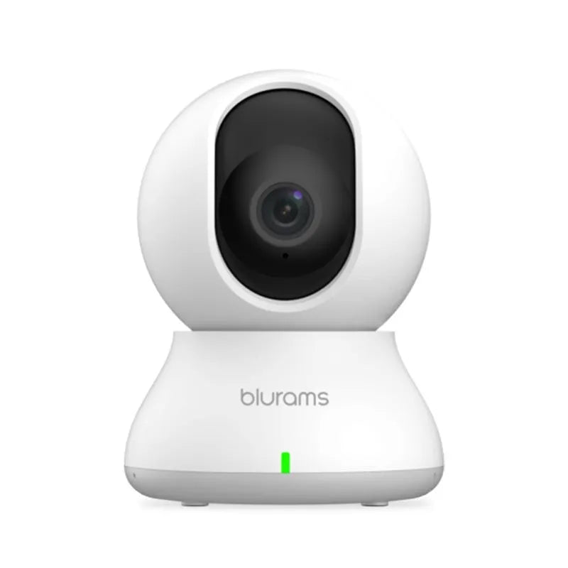 White HD smart camera for indoor use with mobile app remote conversation and panoramic monitoring.