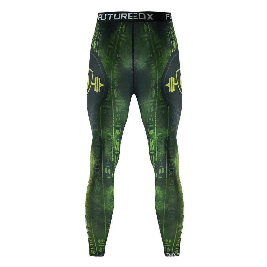 Men's slim-fit printed sports suit with long sleeves, showing top and trousers