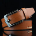 Men's retro pattern imitation leather belt with alloy pin buckle in black, white, or brown colours