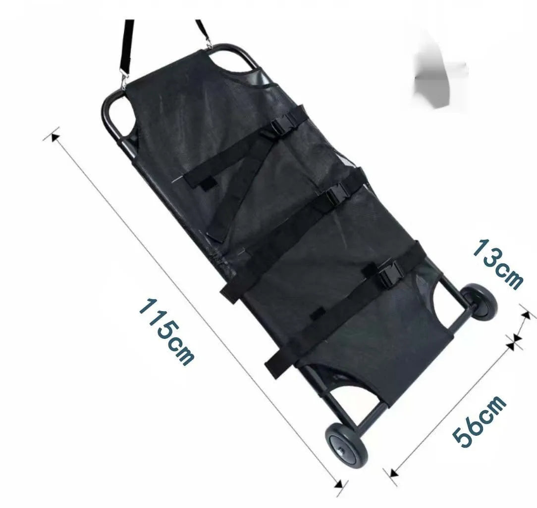 Large black foldable pet stretcher with aluminium alloy frame for emergency animal transport