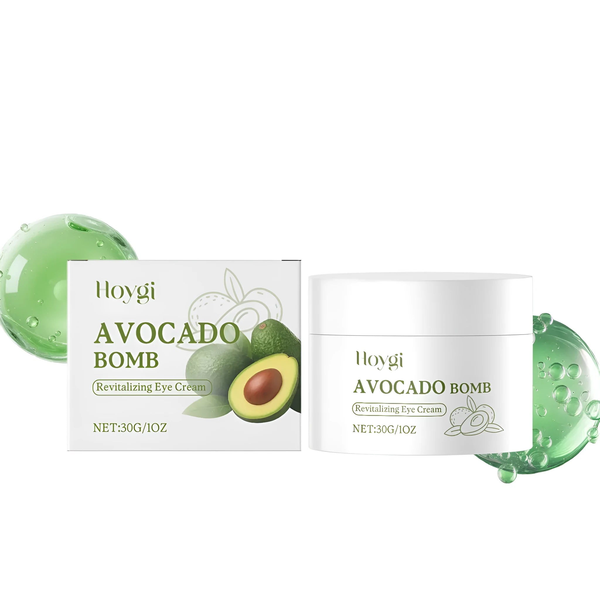 30g jar of avocado anti-aging eye cream on a neutral background.