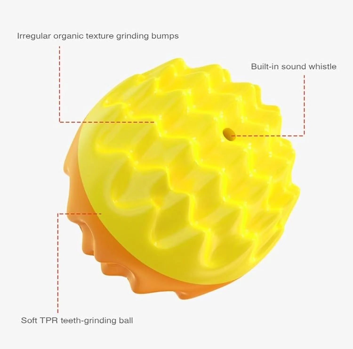 Blue and orange spiky rubber dog ball with squeaker for aggressive chewers and dental cleaning