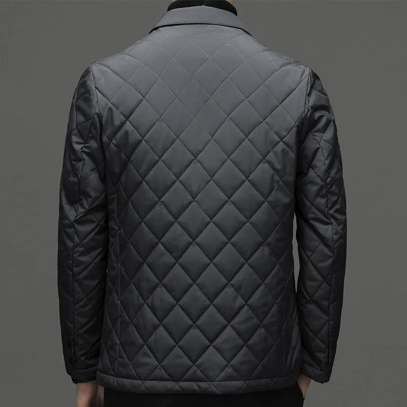 Men's cardigan-style down jacket with lapel collar in black colour