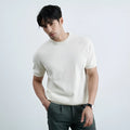 Men's ice silk short sleeve knitted T-shirt, solid colour slim fit pullover, shown in white