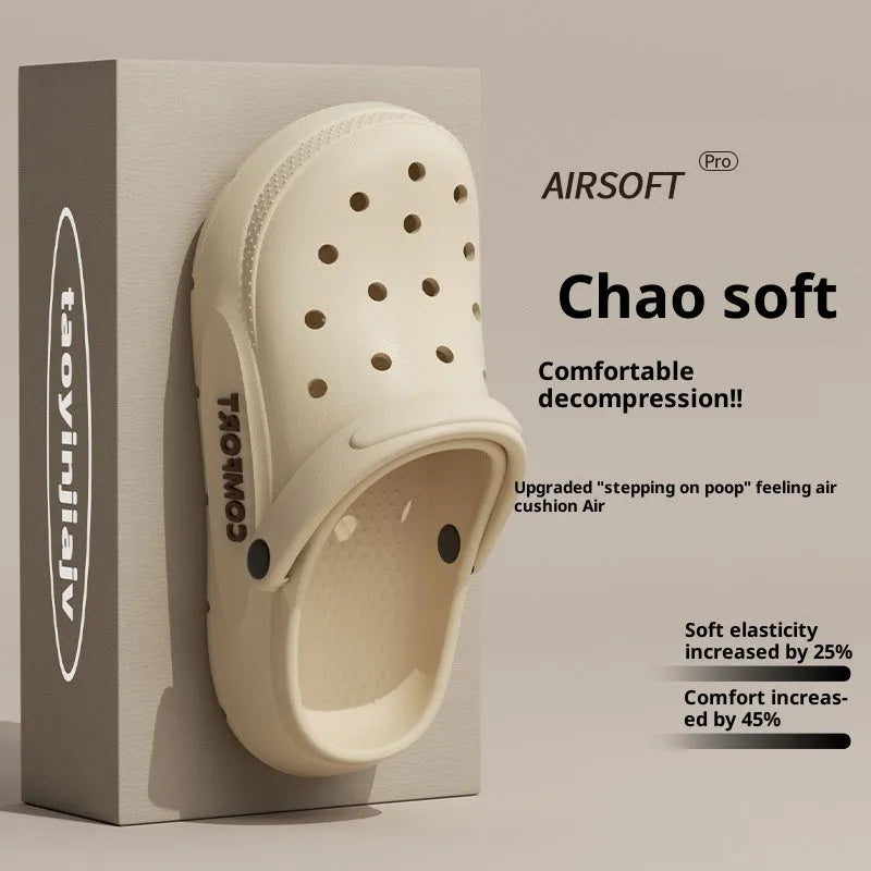 Men's perforated EVA casual shoes in khaki with cushioned sole and round closed toe