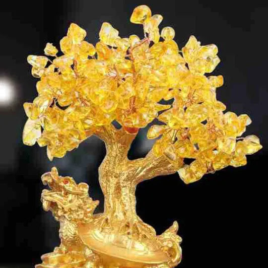 Citrine small water turtle money tree resin decorative ornament measuring 18x11x23cm