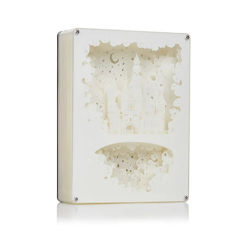 ABS frame bedside night light with 3D paper carving design and remote control on a table.