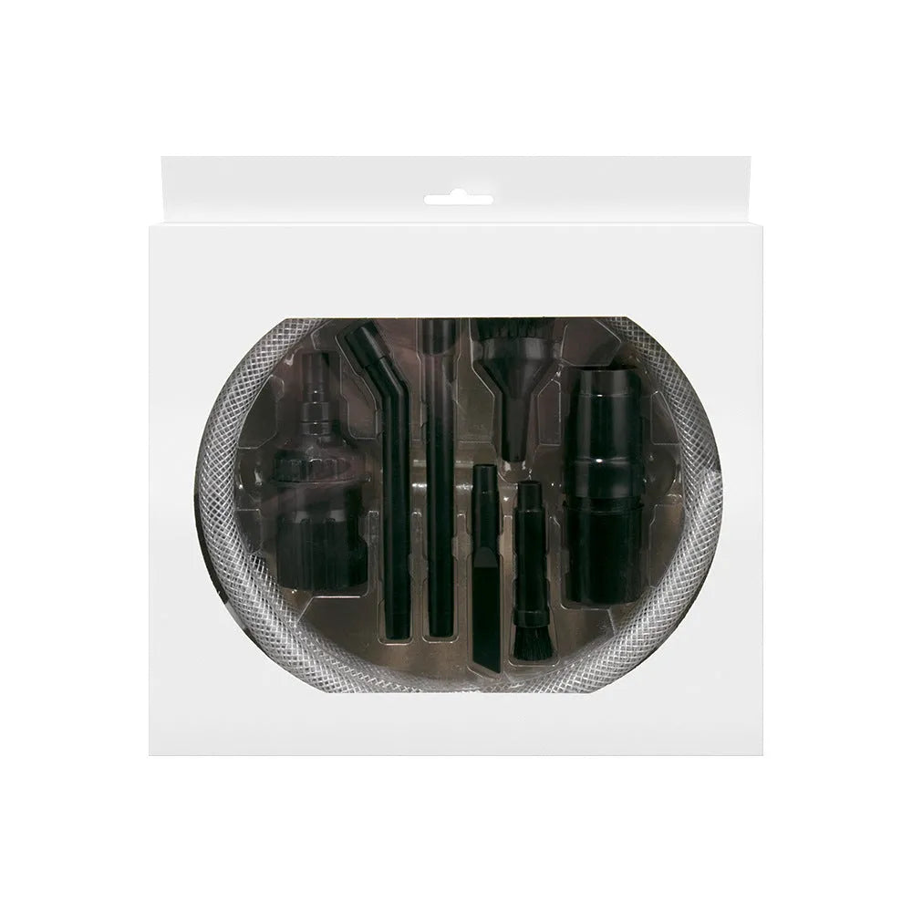 Eight-piece vacuum cleaner accessory set with multiple nozzle heads for small space cleaning.