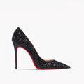 Women's black and silver sequin super pointed high heel shoes with 12cm slim stiletto heel