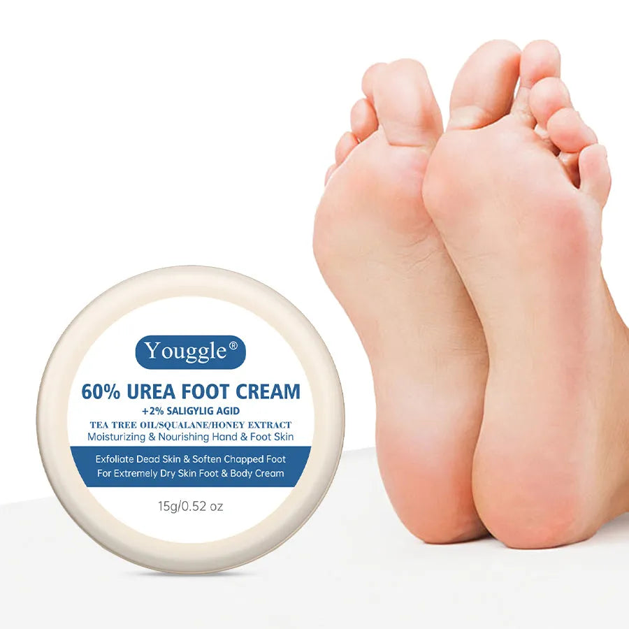 Tube of 60% urea foot cream for cracked heels and dry skin, 15g