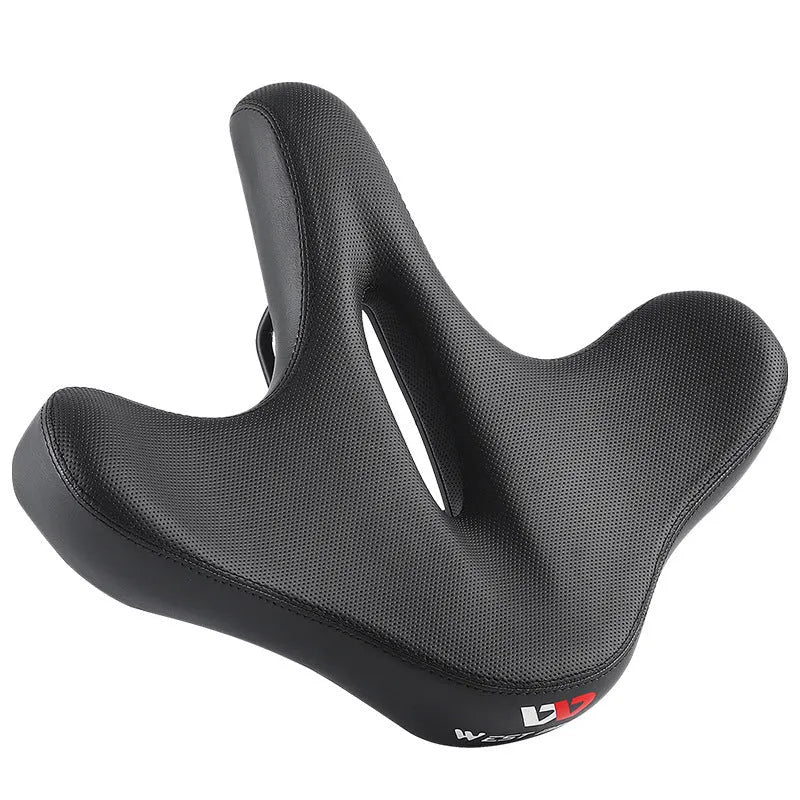 Black bicycle seat cushion with leather cover and polyurethane foam padding