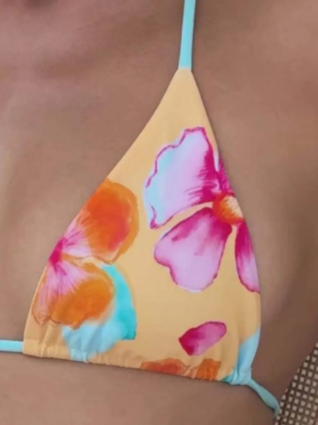 Women's floral print halter bikini swimsuit in polyester, Flower 1 colour, brief style