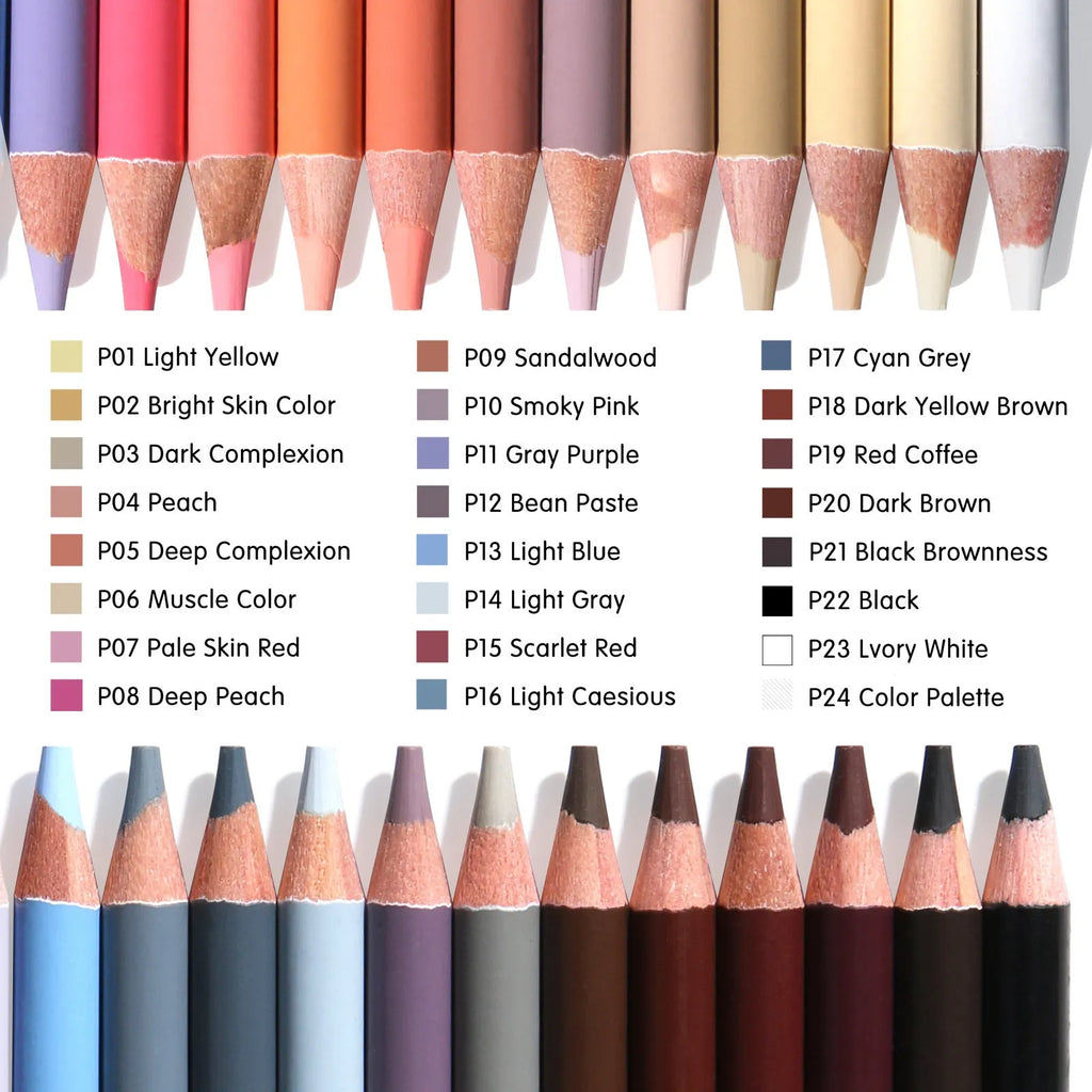24-colour skin tone pencil set in round brush pot-style metal tin for portrait drawing