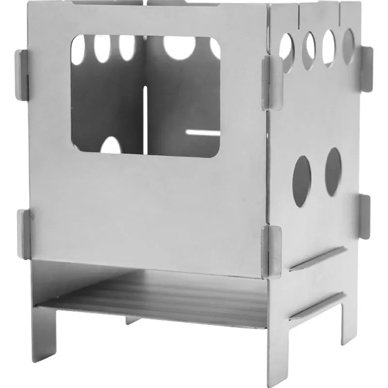 Pure titanium alloy firewood camping stove in grey colour, compact size 115x82x82mm with one-piece structure