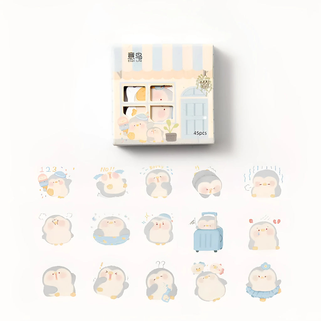 Penguin Little Naive cute style paper stickers in assorted widths from 20mm to 50mm.