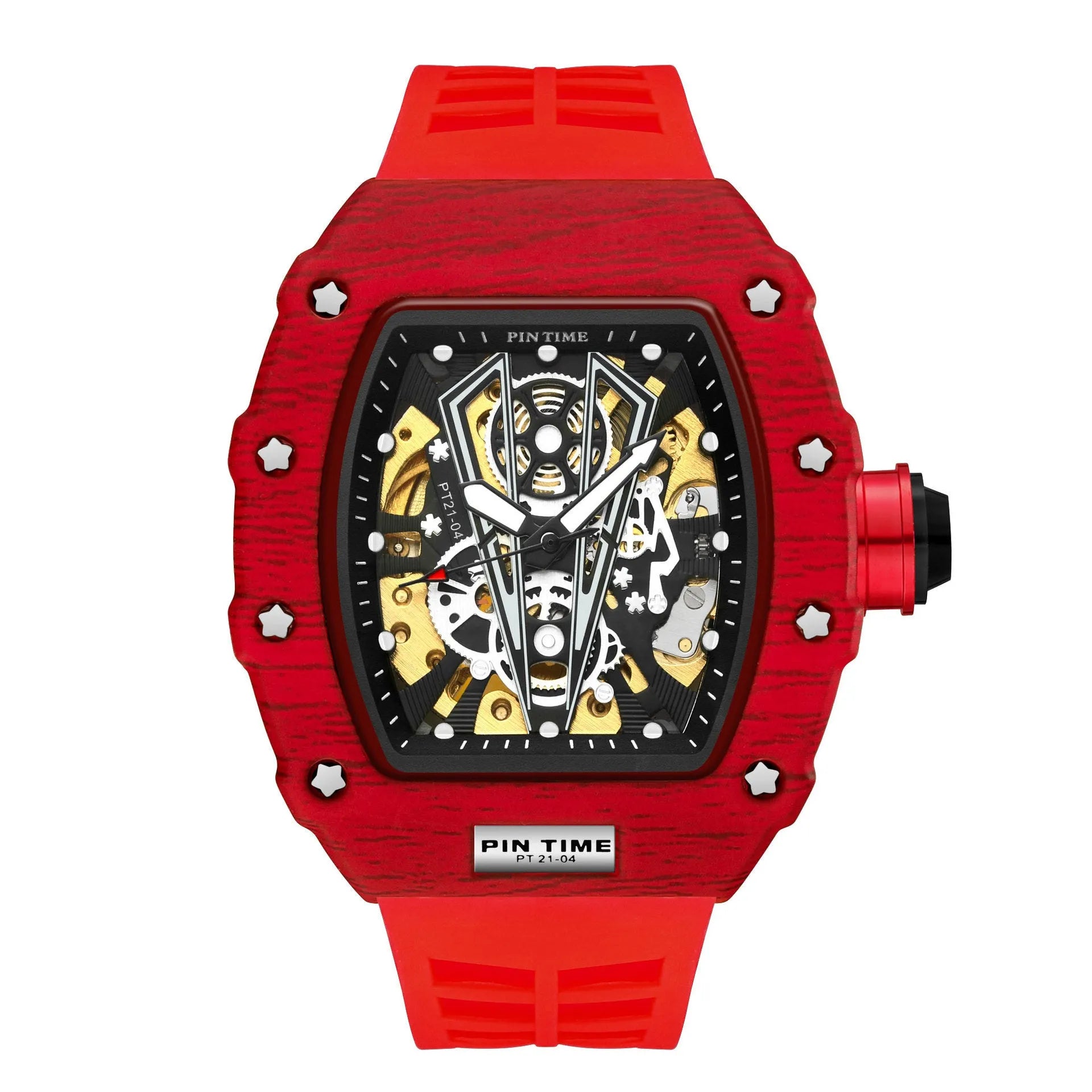 Automatic mechanical men's watch with calendar, 37mm dial, silicone strap, and stainless steel buckle