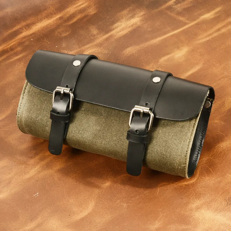 Camel Bag Knight vintage cotton messenger bag showing internal pockets and 40cm width dimensions