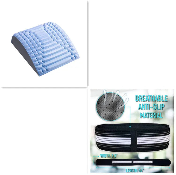Blue back stretcher pillow for lumbar support with acupressure massage function