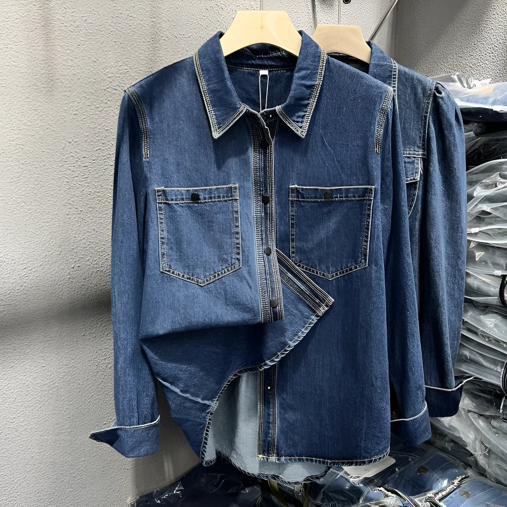 Layered retro top casual fashion long sleeve polyester denim fabric name picture colour S-2XL