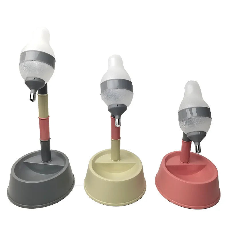 Green adjustable standing water dispenser for pets with a separate bowl and detachable pole