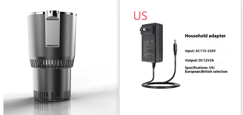 Black 2-in-1 car cup holder with digital temperature display for heating and cooling drinks