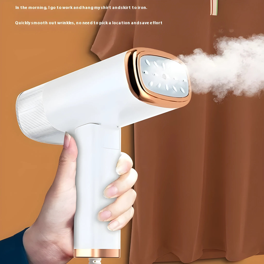 Portable small household handheld garment steamer 1000W white foldable design with UK plug on a white background