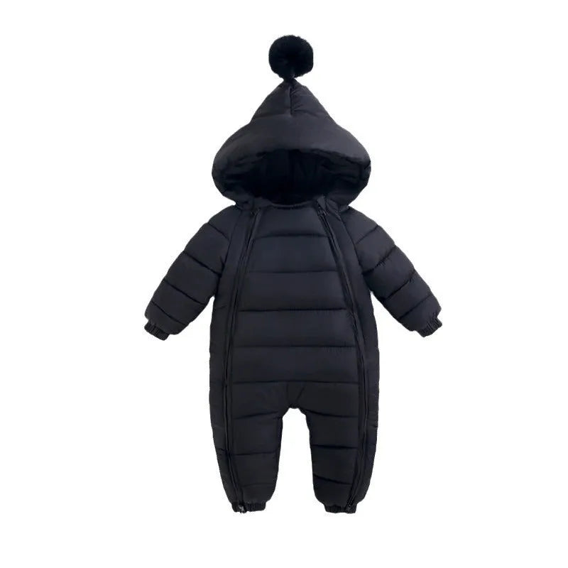 Cotton hooded zip-up baby romper in red, green, yellow, black, navy blue, or orange, sizes 70cm to 100cm