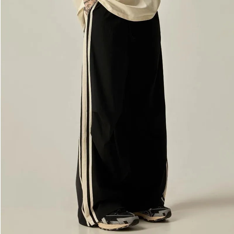 Men's black climbing trousers with high waist and straight wide-leg cut for summer wear